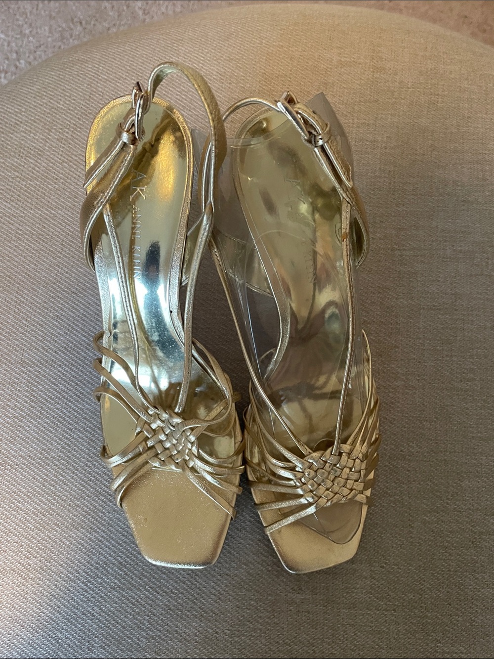 Anne Klein Gold Woven Strappy Slingback Heels